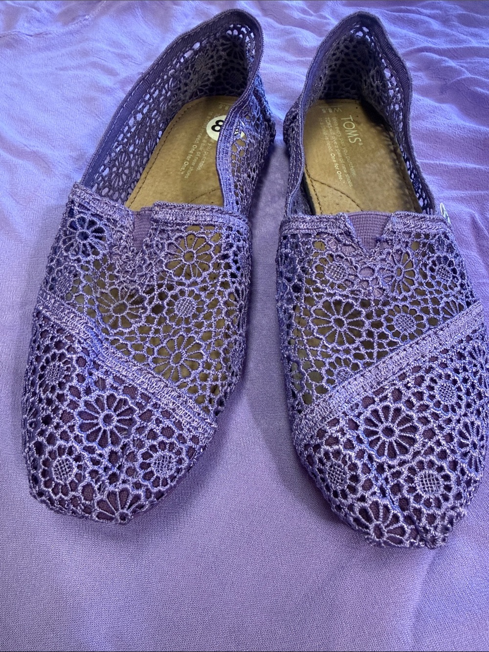 TOMS Purple Crochet Floral Slip-On Flats